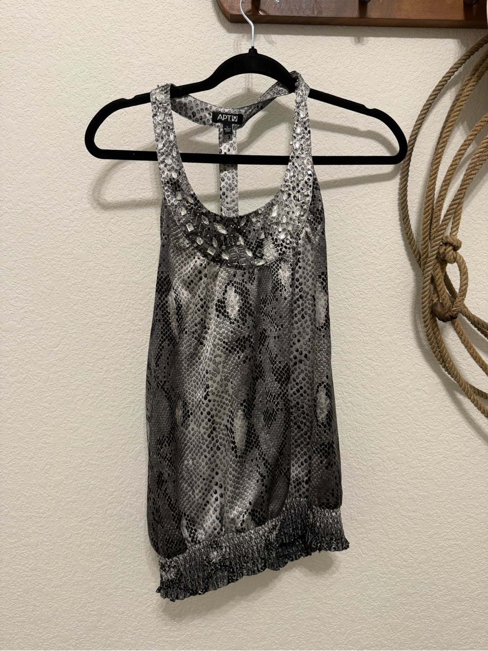 Apt. 9 Black and Gray Snake-Print Beaded Racerback Tank